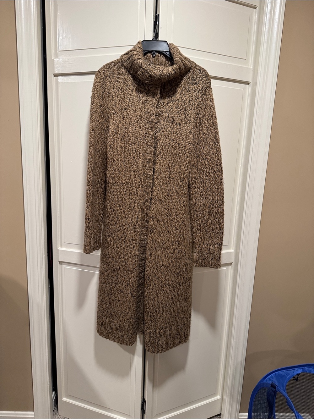 Ralph Lauren Brown Marled Knit Long Coatigan with Turtleneck/Shawl Collar